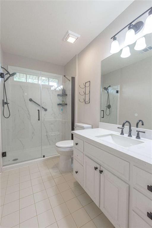 516 Turner Rd, Concord, GA 30206 - bathroom with a marble finish shower, toilet, vanity, and tile patterned floors