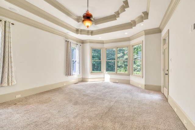 9145 Greenway Ct, Gainesville, GA 30506 - carpeted spare room featuring crown molding, healthy amount of natural light, a ceiling fan, a tray ceiling, and baseboards