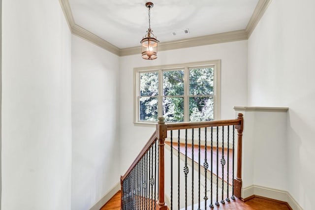 9145 Greenway Ct, Gainesville, GA 30506 - stairway featuring ornamental molding, baseboards, and wood finished floors