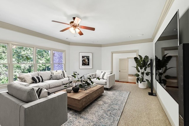 9145 Greenway Ct, Gainesville, GA 30506 - living room with ceiling fan, healthy amount of natural light, carpet, and ornamental molding