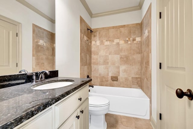 9145 Greenway Ct, Gainesville, GA 30506 - bathroom featuring vanity, crown molding, toilet, and  shower combination