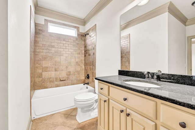 9145 Greenway Ct, Gainesville, GA 30506 - full bathroom with crown molding, vanity,  shower combination, toilet, and tile patterned flooring