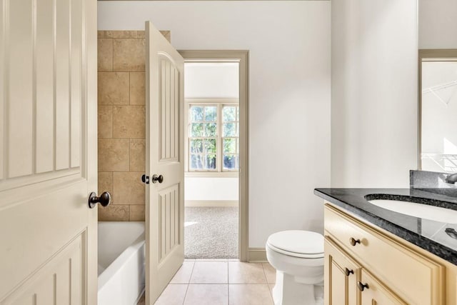 9145 Greenway Ct, Gainesville, GA 30506 - bathroom featuring vanity, toilet, tile patterned floors, baseboards, and shower / bath combination