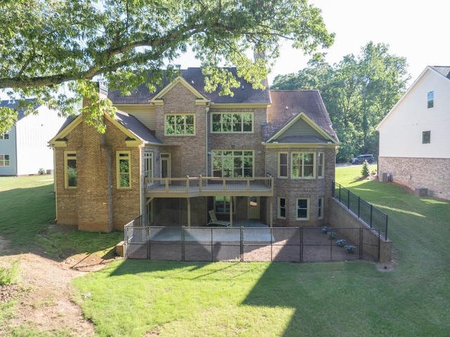 9145 Greenway Ct, Gainesville, GA 30506 - rear view of property with a patio area, brick siding, a deck, and a chimney