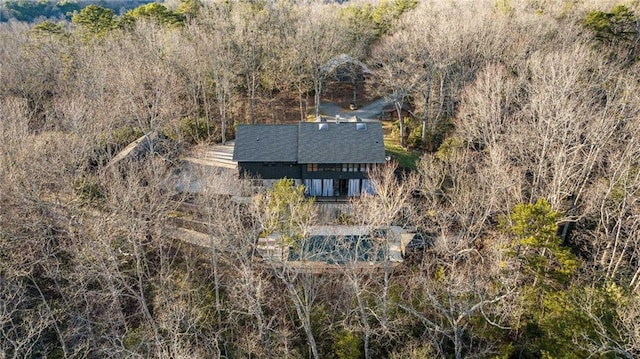 drone / aerial view with a forest view