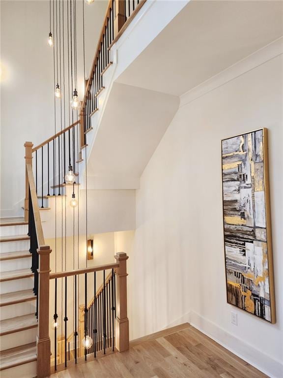 stairway with wood-type flooring