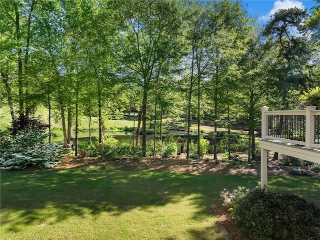 view of yard with a water view