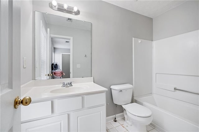 full bathroom featuring tile patterned flooring, vanity, shower / bath combination, and toilet