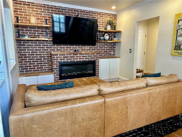 1078 Piedmont Ave NE Unit 206, Atlanta, GA 30309 - living room with crown molding and a fireplace