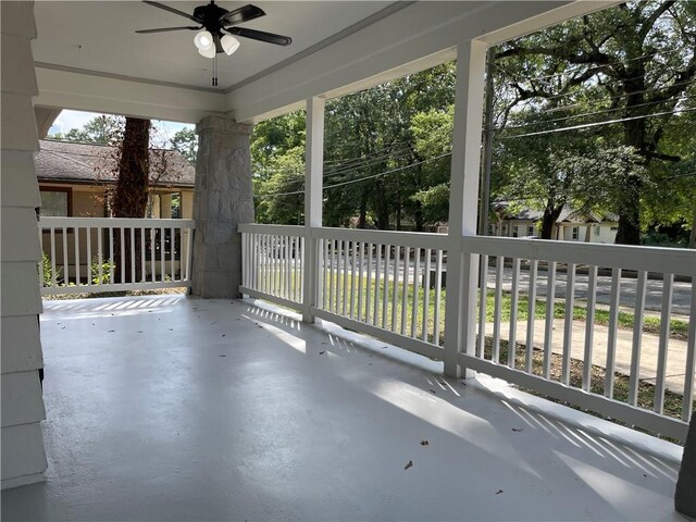 exterior space with a wealth of natural light and ceiling fan