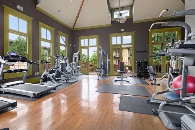 1195 Milton Ter SE Unit 1407, Atlanta, GA 30315 - gym featuring high vaulted ceiling and wood finished floors