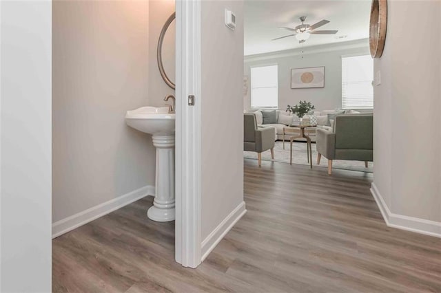 hallway with hardwood / wood-style flooring