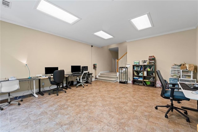 office area featuring crown molding