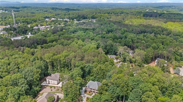 aerial overview of property's location with a heavily wooded area