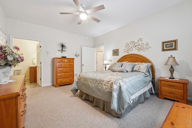 119 Holiday Rd, Unit Buford, GA 30518 - bedroom with light colored carpet, ensuite bathroom, and a ceiling fan