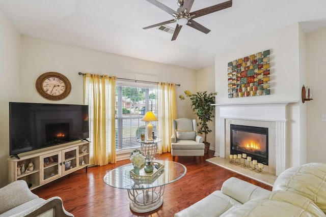 119 Holiday Rd, Unit Buford, GA 30518 - living area with a fireplace, wood finished floors, and ceiling fan