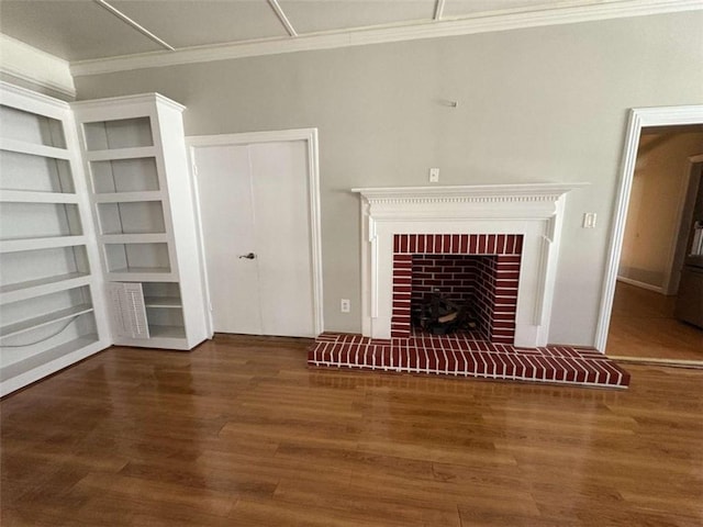 2807 Mcclave Dr, Doraville, GA 30340 - unfurnished living room with wood finished floors, ornamental molding, and a fireplace