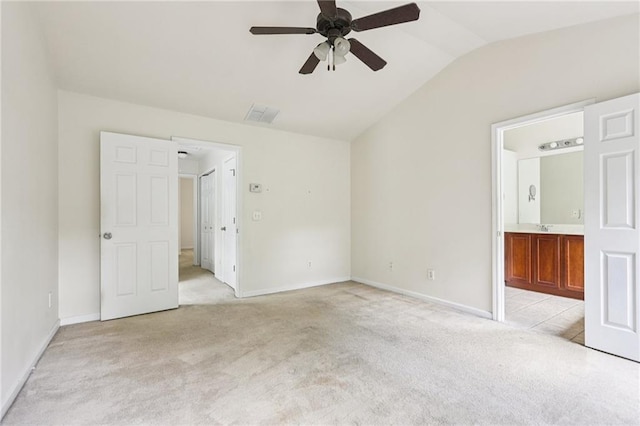 626 Pecan Knoll Dr Unit 13, Marietta, GA 30008 - unfurnished bedroom featuring light colored carpet, lofted ceiling, ensuite bath, and ceiling fan