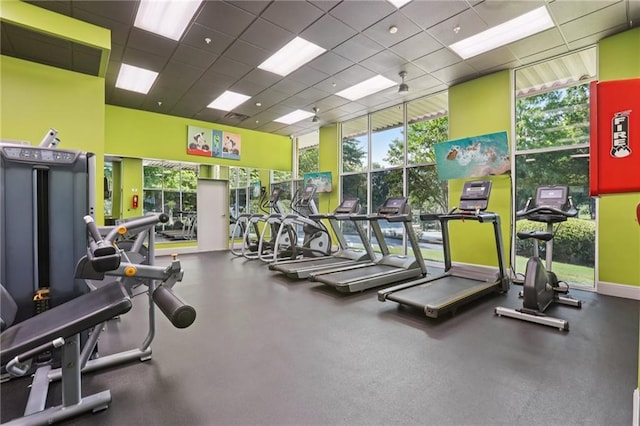 840 United Ave SE Unit 205, Atlanta, GA 30312 - exercise room featuring expansive windows and a drop ceiling