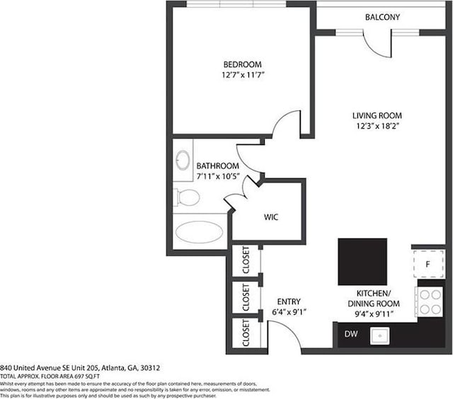 840 United Ave SE Unit 205, Atlanta, GA 30312 - view of floor plan / room layout
