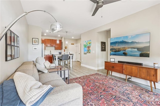 840 United Ave SE Unit 205, Atlanta, GA 30312 - living area with light wood-style floors, ceiling fan, and recessed lighting