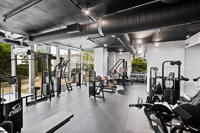 workout area with expansive windows