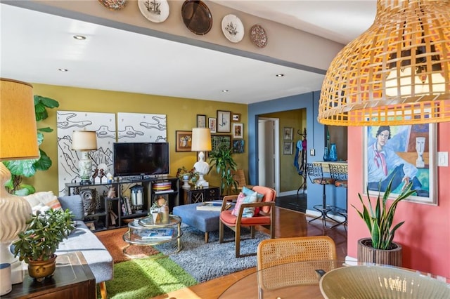 living room with hardwood / wood-style flooring