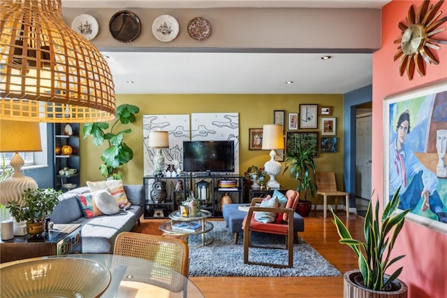 living room with hardwood / wood-style floors