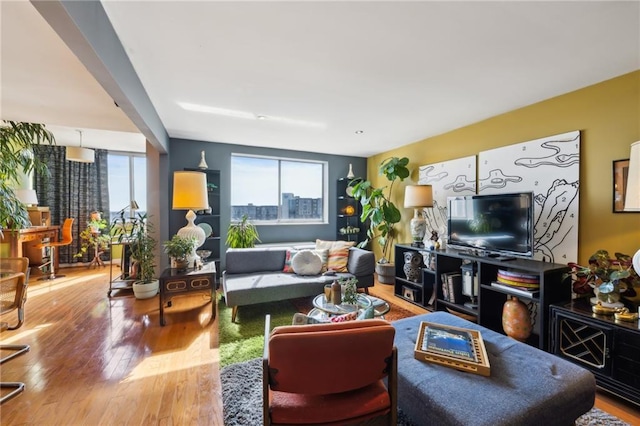 living room with hardwood / wood-style floors