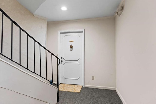 5400 Roswell Rd Apt L6, Sandy Springs, GA 30342 - stairs with crown molding, carpet floors, and recessed lighting
