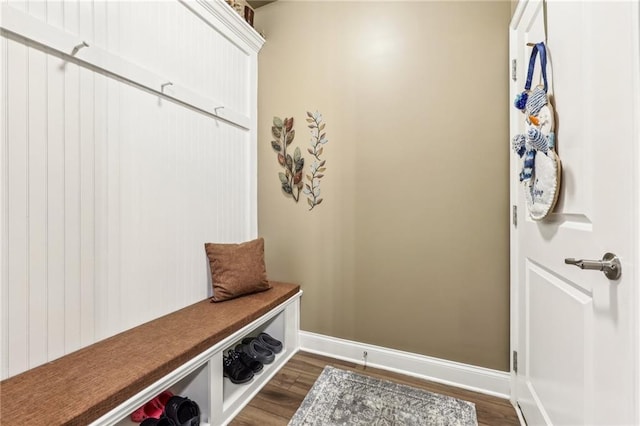 mudroom with dark wood-type flooring