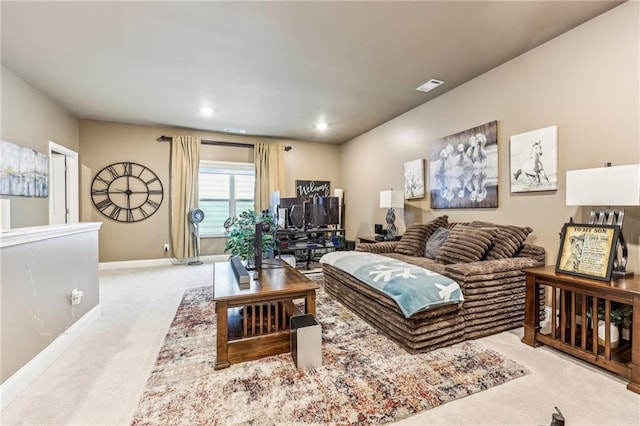 living room with light carpet