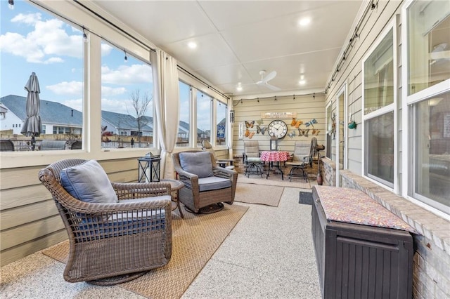 sunroom with a mountain view