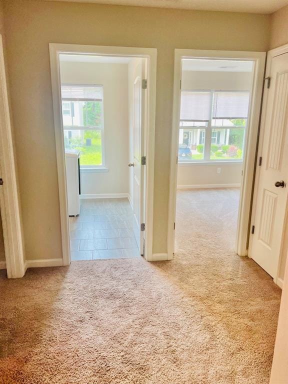 377 Fieldcrest Dr, Dallas, GA 30132 - hall featuring carpet floors, baseboards, and tile patterned floors