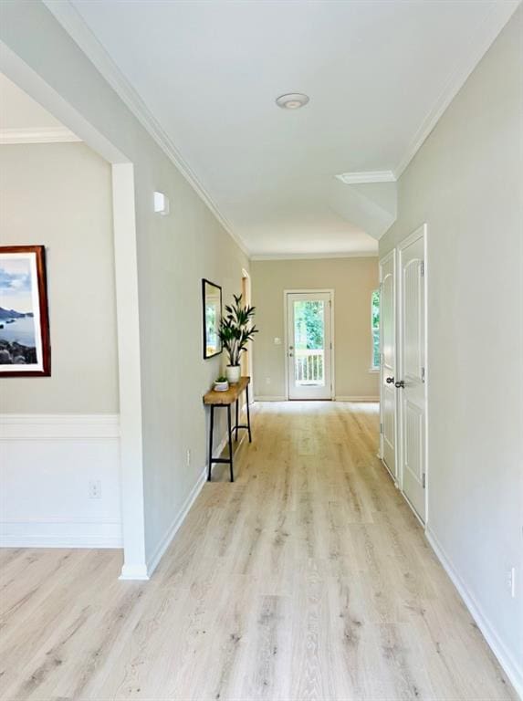 377 Fieldcrest Dr, Dallas, GA 30132 - hall with light wood finished floors, crown molding, and baseboards