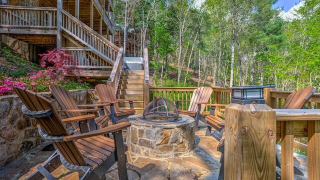 43 Dustin Dr S, Ellijay, GA 30540 - deck featuring stairway and a fire pit