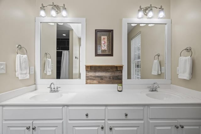 bathroom with vanity and a shower with curtain