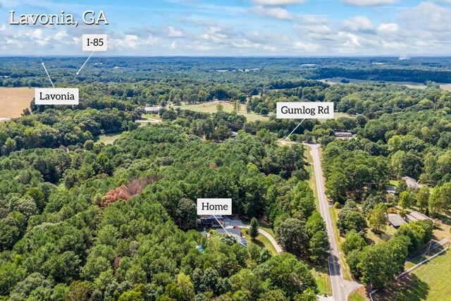 bird's eye view with a view of trees