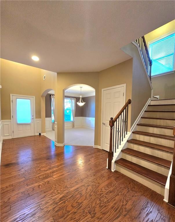 interior space with dark wood-type flooring