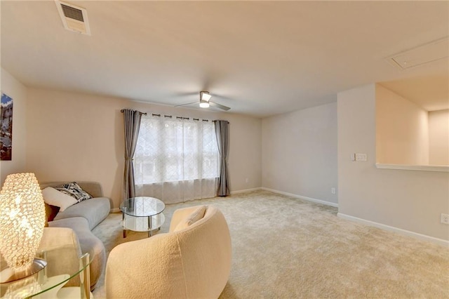 5452 Fountainhead Ln, Auburn, GA 30011 - living area with baseboards, light colored carpet, attic access, and visible vents