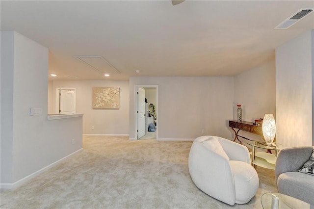 5452 Fountainhead Ln, Auburn, GA 30011 - sitting room featuring attic access, visible vents, carpet floors, baseboards, and recessed lighting