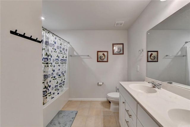 5452 Fountainhead Ln, Auburn, GA 30011 - full bathroom with a sink, toilet, tile patterned floors, shower / bath combination with curtain, and visible vents