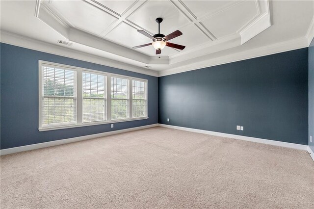4677 Prater Way SE, Smyrna, GA 30080 - carpeted empty room with ornamental molding, ceiling fan, baseboards, and a tray ceiling