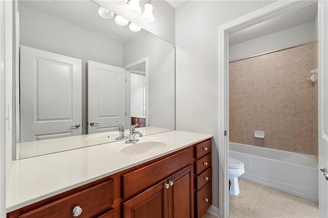 4677 Prater Way SE, Smyrna, GA 30080 - bathroom with toilet, vanity, tile patterned flooring, and tub / shower combination