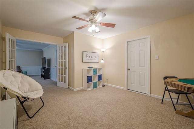 115 Oak Crest Ln, Dallas, GA 30132 - living area featuring a ceiling fan, carpet, french doors, and baseboards