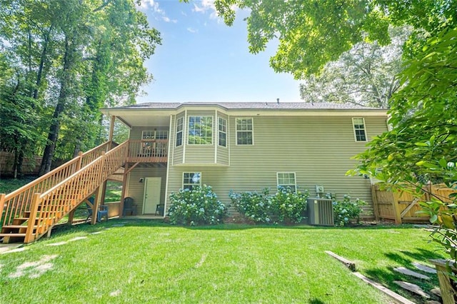 115 Oak Crest Ln, Dallas, GA 30132 - back of property featuring central air condition unit and stairway