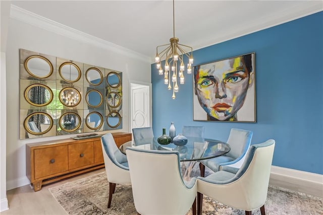 7540 Shadburn Ferry Rd, Cumming, GA 30041 - dining area featuring a chandelier, crown molding, wood finished floors, and baseboards