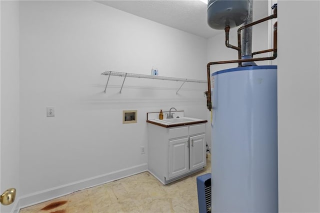 laundry room with sink, hookup for a washing machine, electric water heater, and light tile patterned floors