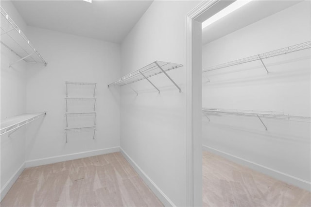 spacious closet featuring light carpet