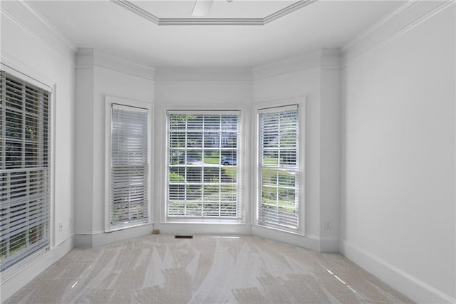 carpeted empty room with ornamental molding